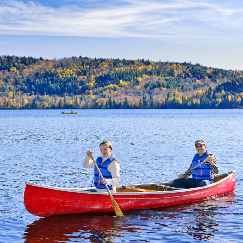 Father and daughter in a canoe